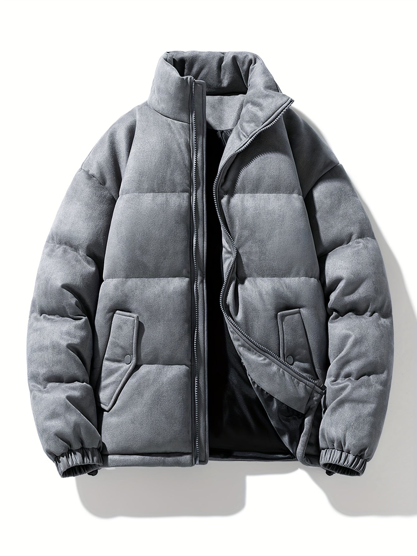 Men's Fashion Letter Print Casual Thick Warm Winter Coat With Stand Collar, Stylish And Cozy Coat
