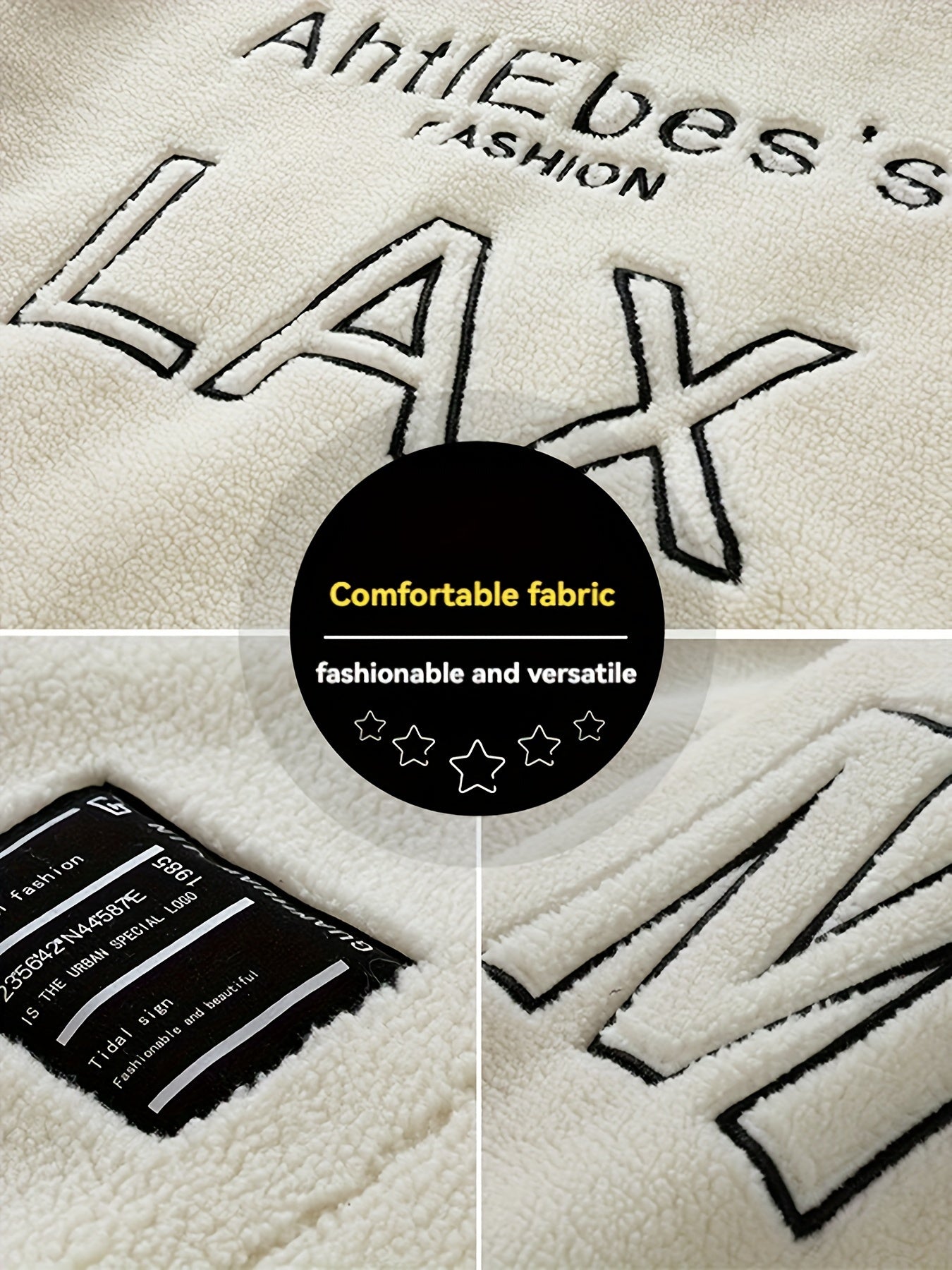 Men's Loose LAX Graphic Print Snuddie Fleece Jacket With Zipper Pockets, Casual Long Sleeve Stand Collar Warm Outwear For Outdoor