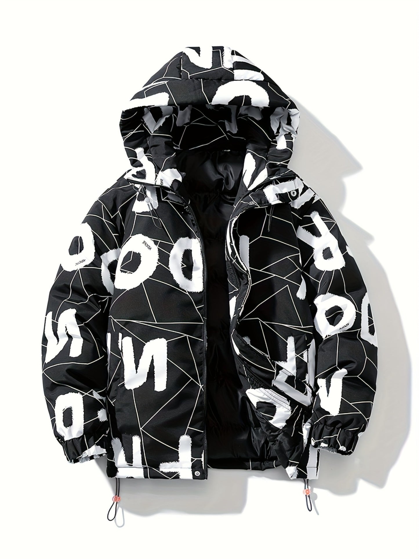Mens Stylish Hooded Puffer Coat - Water-Resistant, Breathable, Zip-Up, Long Sleeve, Loose Fit, Polyester Outer, Cotton Filled, Single Breasted, Regular Length, Hand Washable - Perfect for Casual Winter Outdoor Activities