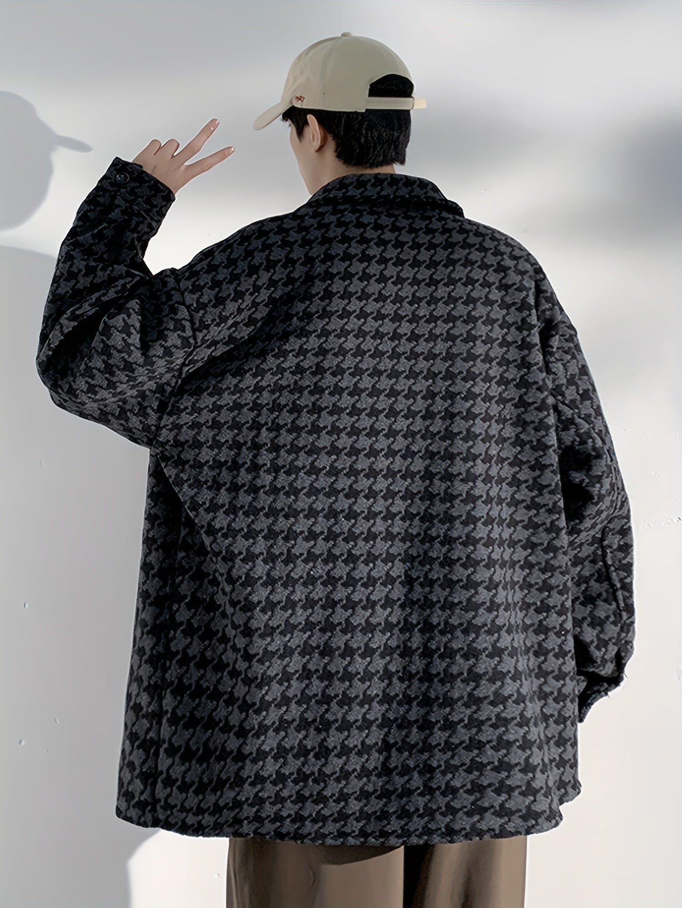 Stylish Men's Checkered Graphic Print Jacket - Long Sleeve, Hooded, Casual Button Up with Lapel, Multiple Pockets, Perfect for Outdoor Activities and Everyday Wear