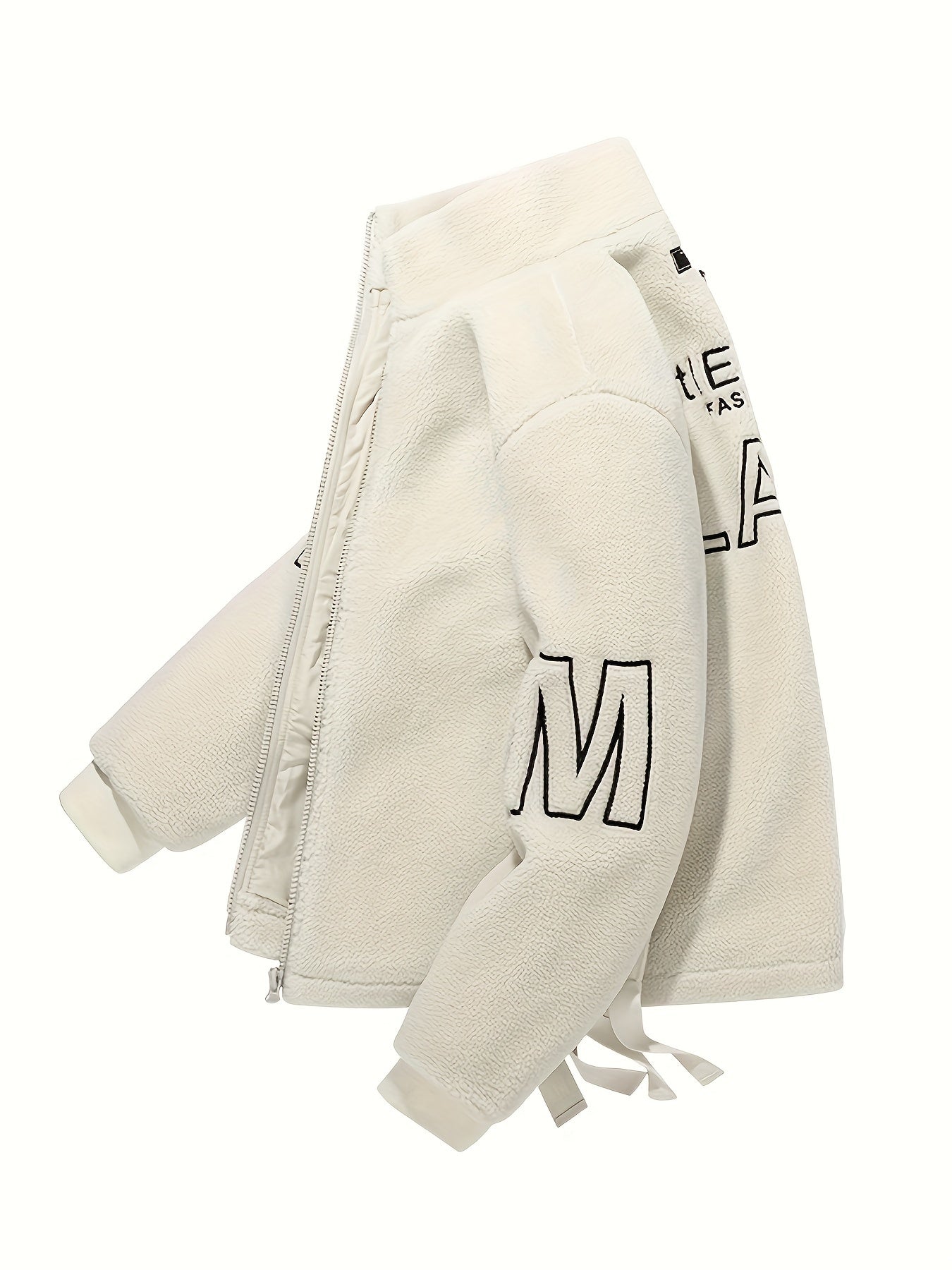 Men's Loose LAX Graphic Print Snuddie Fleece Jacket With Zipper Pockets, Casual Long Sleeve Stand Collar Warm Outwear For Outdoor