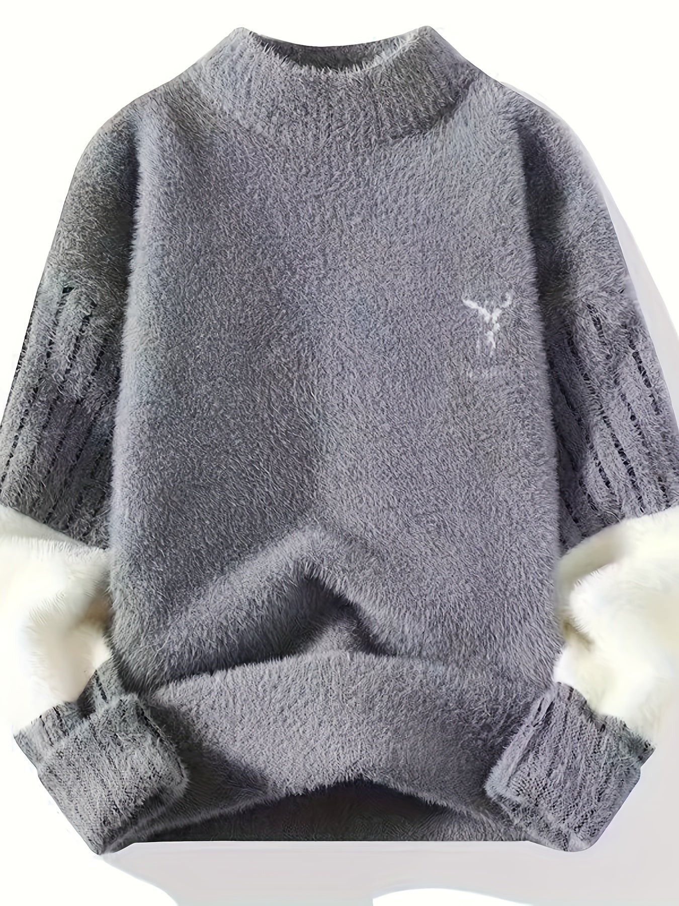 Men's Animal Graphic Pullover Sweater - Nylon Blend, Crew Neck, Rib-Knit Detail, Long Sleeve, Knit Fabric, Slight Stretch, Casual Fall/Winter Skinny Fit Warm Top