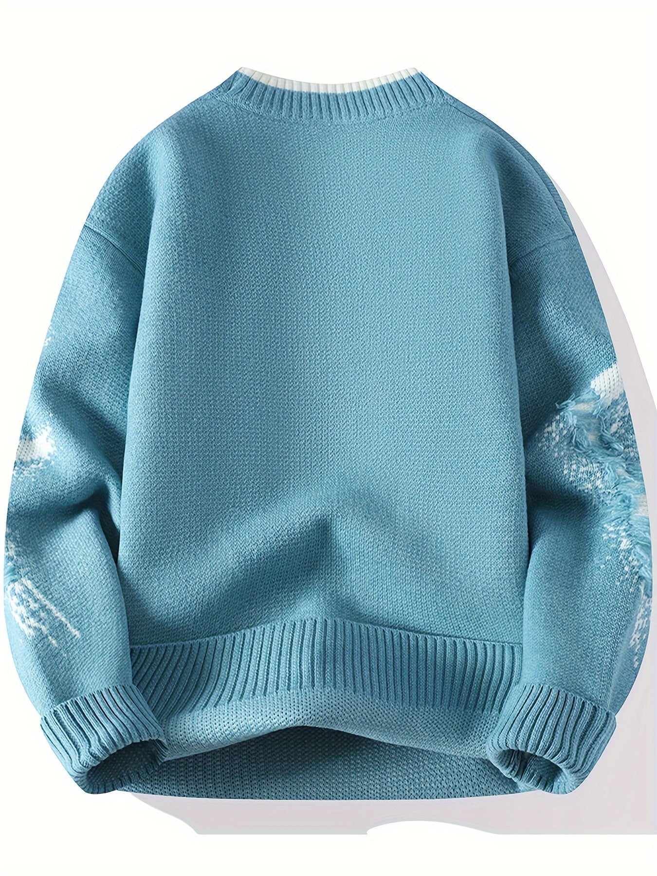 Cozy Men's Loose Fit Color Block Frayed Knitted Pullover Sweater - Soft, Casual, Long Sleeve, Crew Neck, Perfect for Fall and Winter - Easy to Match, Versatile, and Warm