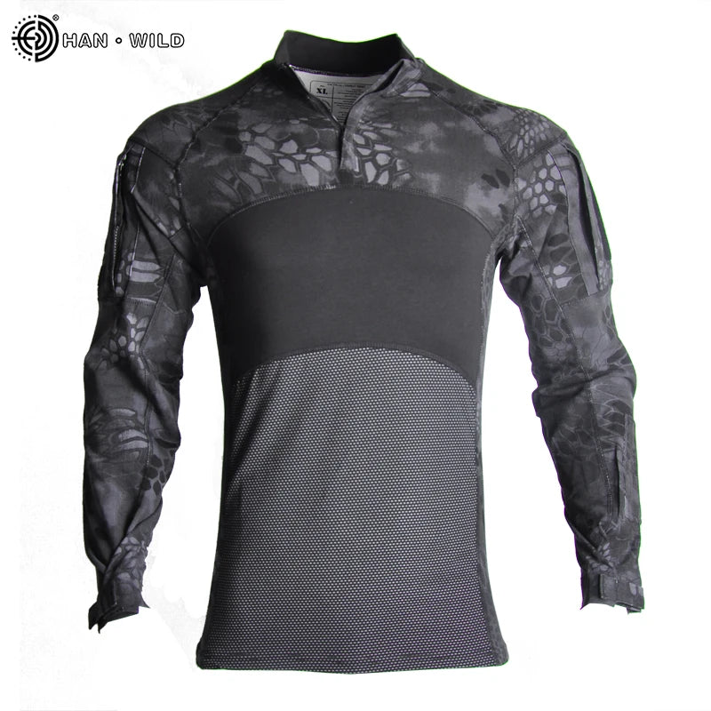 Tactical Shirts Combat Shirt Men Clothing Elasticity Man Shirt wear-resisting Camo T Shirt Long Shirt Hunting Clothes