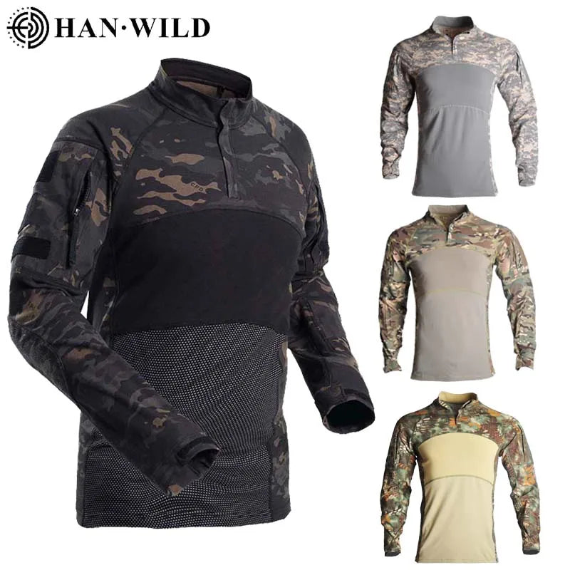 Tactical Shirts Combat Shirt Men Clothing Elasticity Man Shirt wear-resisting Camo T Shirt Long Shirt Hunting Clothes
