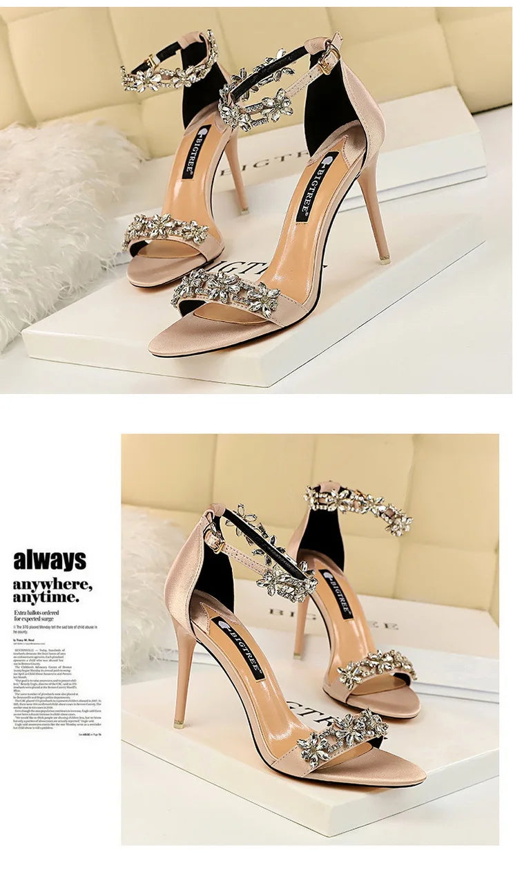 BIGTREE Shoes Open Toe Rhinestones Sandals Women 2023 New Designer Sexy High Heels Sandals Female Shoes Summer Heeled Sandals