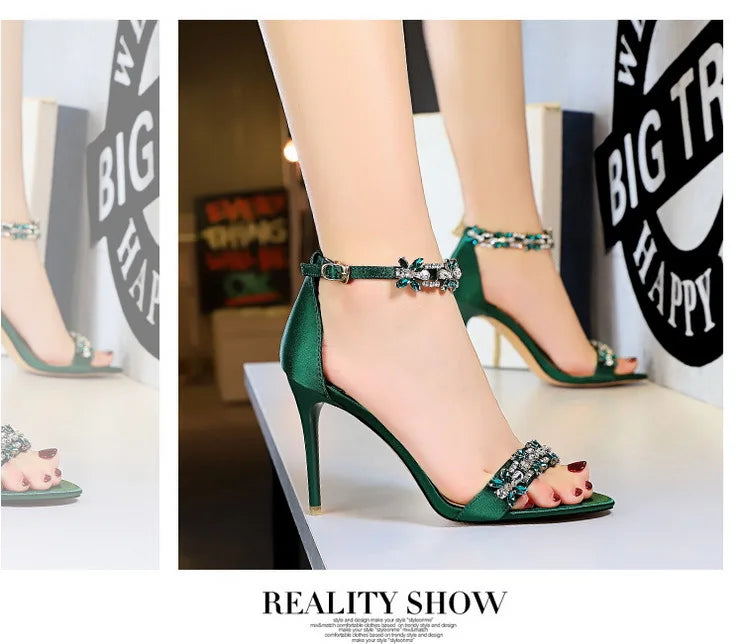BIGTREE Shoes Open Toe Rhinestones Sandals Women 2023 New Designer Sexy High Heels Sandals Female Shoes Summer Heeled Sandals