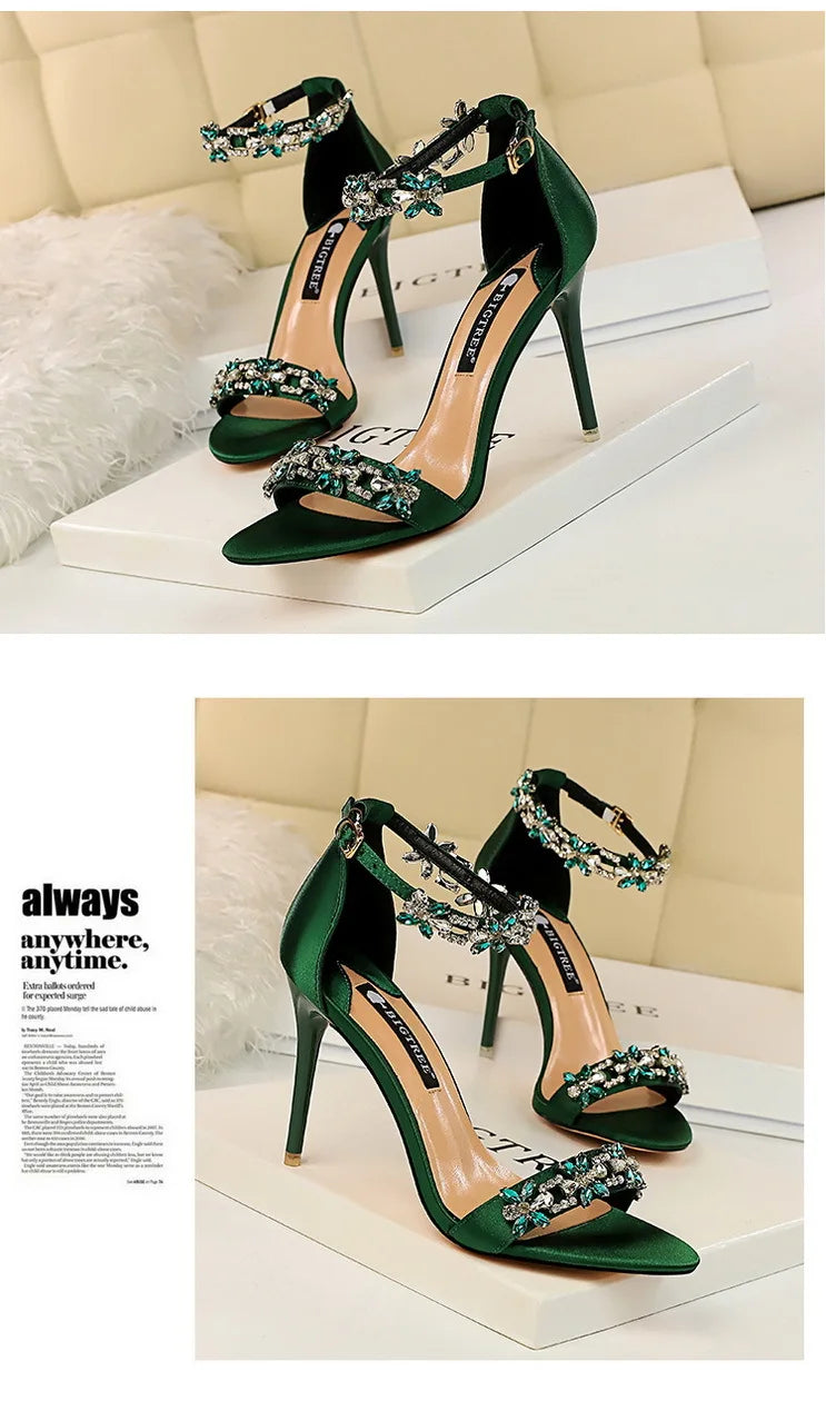 BIGTREE Shoes Open Toe Rhinestones Sandals Women 2023 New Designer Sexy High Heels Sandals Female Shoes Summer Heeled Sandals