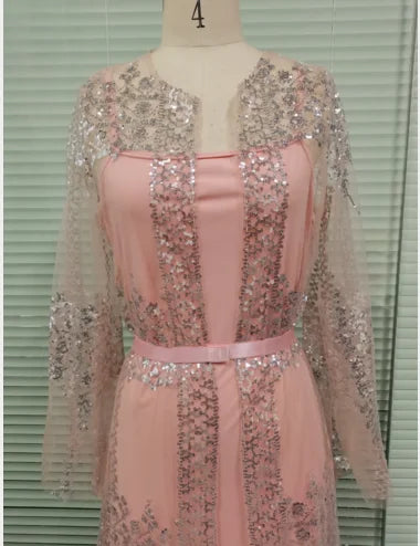 2024 Abaya Dubai Muslim Luxury Dress High Class Embroidery Lace Sequins Ramadan Kaftan Isla African Clothes 2 Piece Set