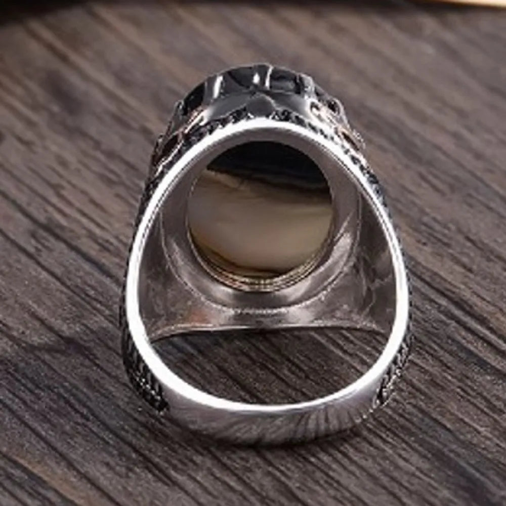 BOCAI New 100% real 925 Silver Ring for Men Natural Stone Flower Agate Ring Middle East Simple Jewelry S925 silver Men's Rings