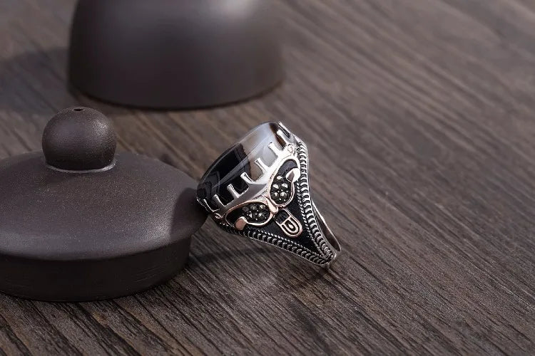BOCAI New 100% real 925 Silver Ring for Men Natural Stone Flower Agate Ring Middle East Simple Jewelry S925 silver Men's Rings