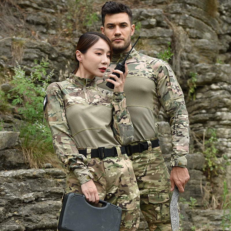 Tactical Shirts Combat Shirt Men Clothing Elasticity Man Shirt wear-resisting Camo T Shirt Long Shirt Hunting Clothes