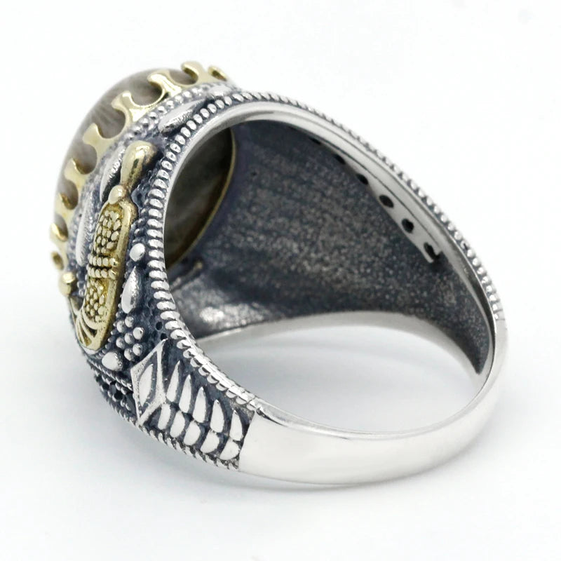 2020 new 925 sterling silver Indian agate ring men and women spinel Turkish handmade jewelry men and women ring