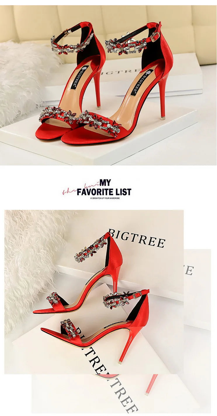 BIGTREE Shoes Open Toe Rhinestones Sandals Women 2023 New Designer Sexy High Heels Sandals Female Shoes Summer Heeled Sandals