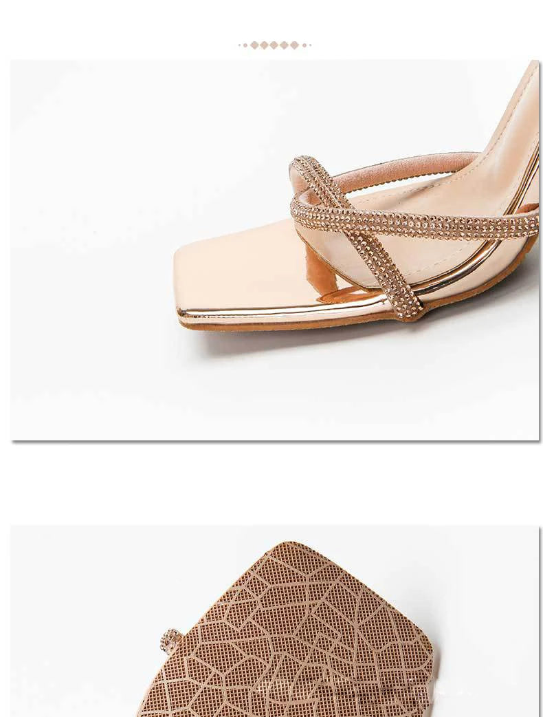 2023 Fashion Rhinestones Gladiator Silver High Heels Ankle Strap Strappy Sandals Women's Sexy Stiletto Party Bridal Shoes Summer