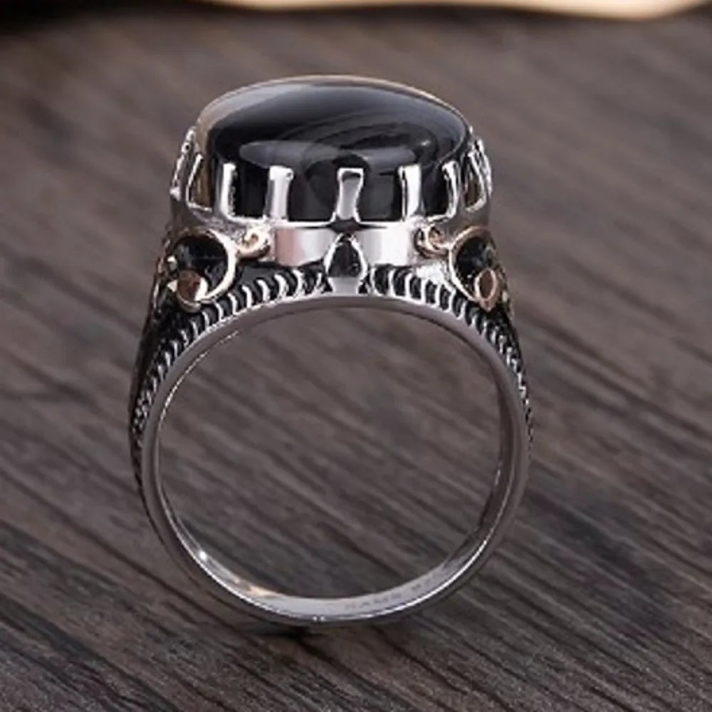 BOCAI New 100% real 925 Silver Ring for Men Natural Stone Flower Agate Ring Middle East Simple Jewelry S925 silver Men's Rings