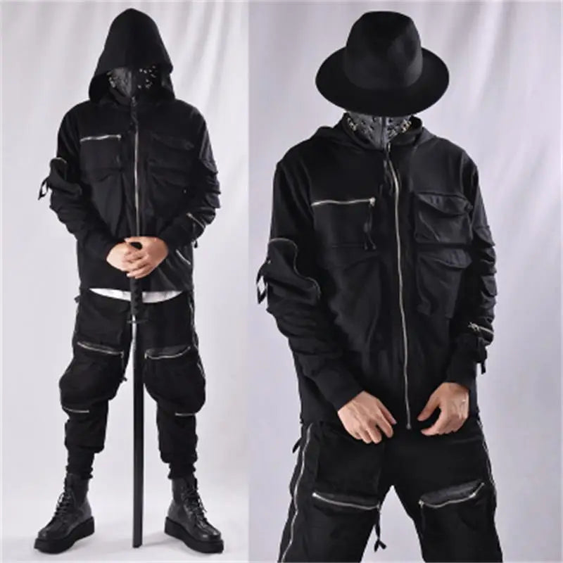 Guochao Dark Ninja clothes multi-pocket functional Hoodie Hoodie men's loose zipper jacket tactical hoodie