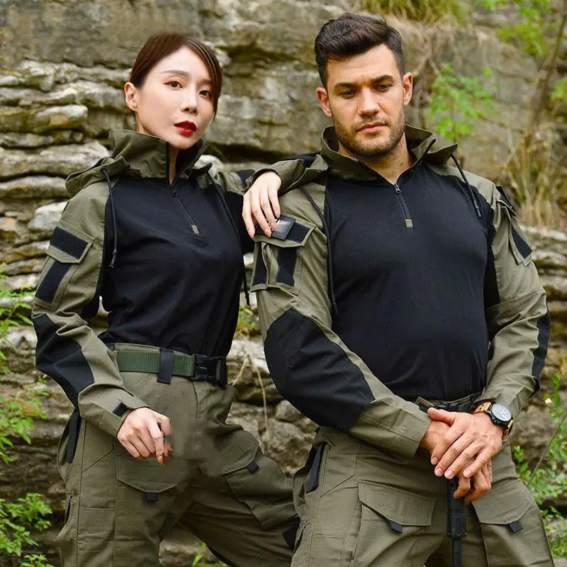 outdoor Shirts Camo Combat T-Shirt Hooded Men Tactical Shirt Airsoft Paintball Cotton Hunting Clothing wear-resisting