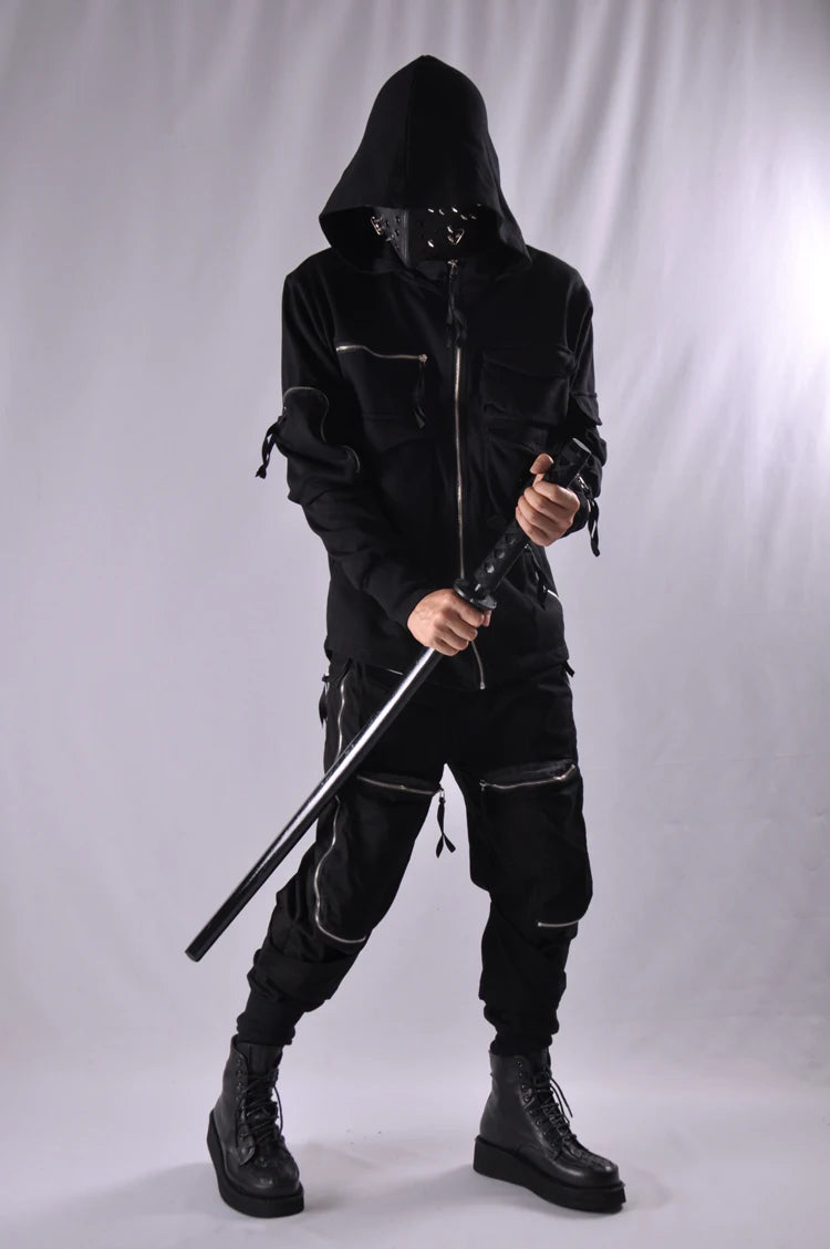 Guochao Dark Ninja clothes multi-pocket functional Hoodie Hoodie men's loose zipper jacket tactical hoodie