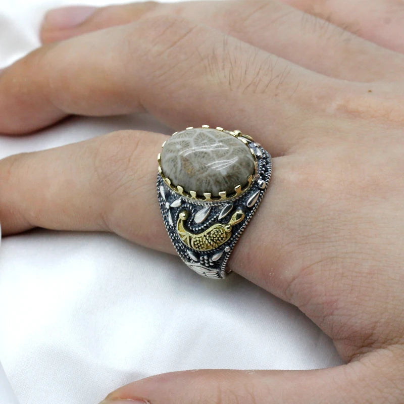 2020 new 925 sterling silver Indian agate ring men and women spinel Turkish handmade jewelry men and women ring