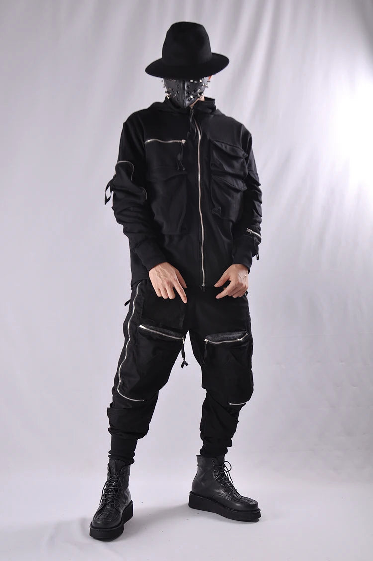 Guochao Dark Ninja clothes multi-pocket functional Hoodie Hoodie men's loose zipper jacket tactical hoodie