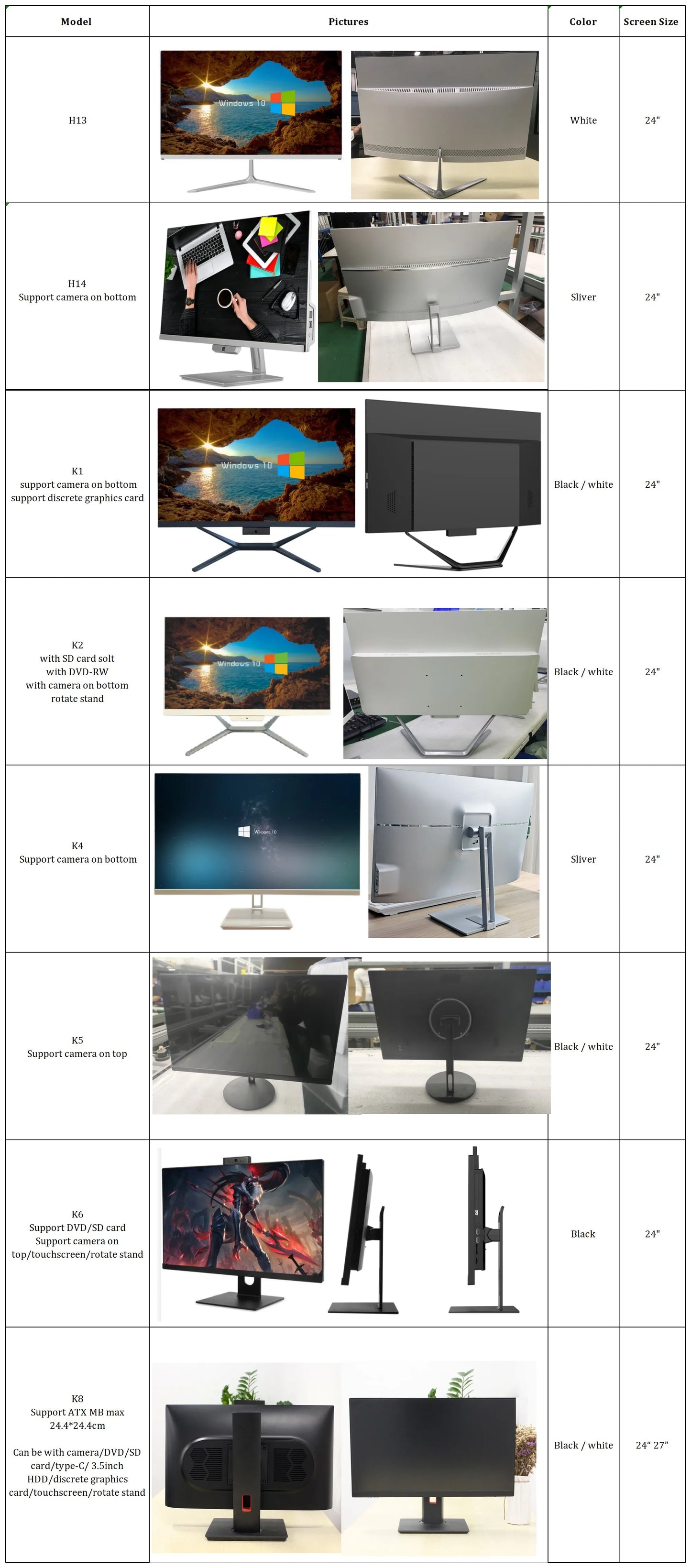 factory price 24 inch i7 i9 CPU price core touch screen desktop monoblock pc all-in-one all in one computers gaming pc gamer
