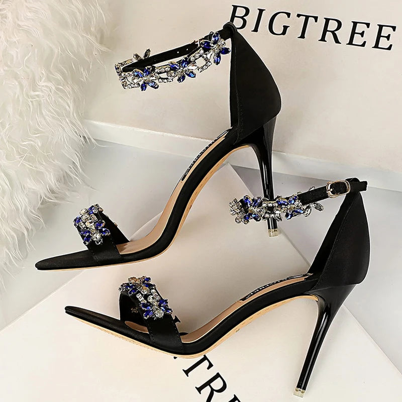 BIGTREE Shoes Open Toe Rhinestones Sandals Women 2023 New Designer Sexy High Heels Sandals Female Shoes Summer Heeled Sandals