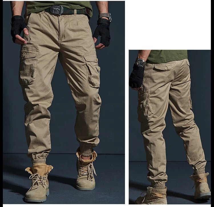 High Quality Khaki Casual Pants Men Tactical Joggers Camouflage Cargo Pants Multi-Pocket Fashions Black Army Trousers Work Wear
