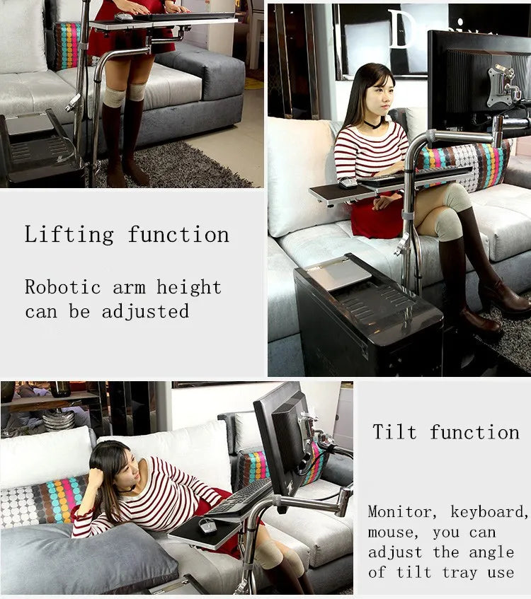 Bedside Moving Laptop Stand Adjustable Sofa Computer Monitor Holder Mount +Keyboard Holder Rotating Laptop Table Lapdesks ok610