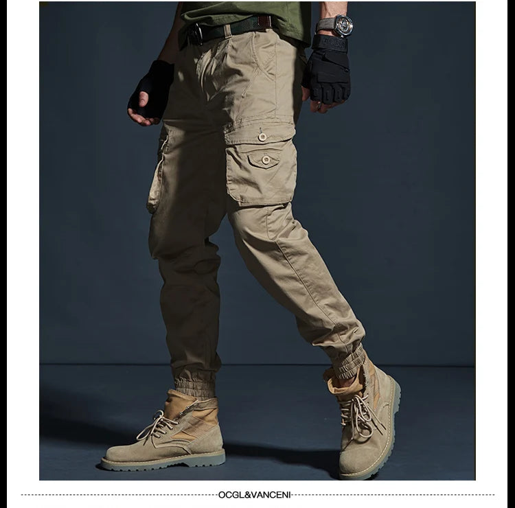 High Quality Khaki Casual Pants Men Tactical Joggers Camouflage Cargo Pants Multi-Pocket Fashions Black Army Trousers Work Wear