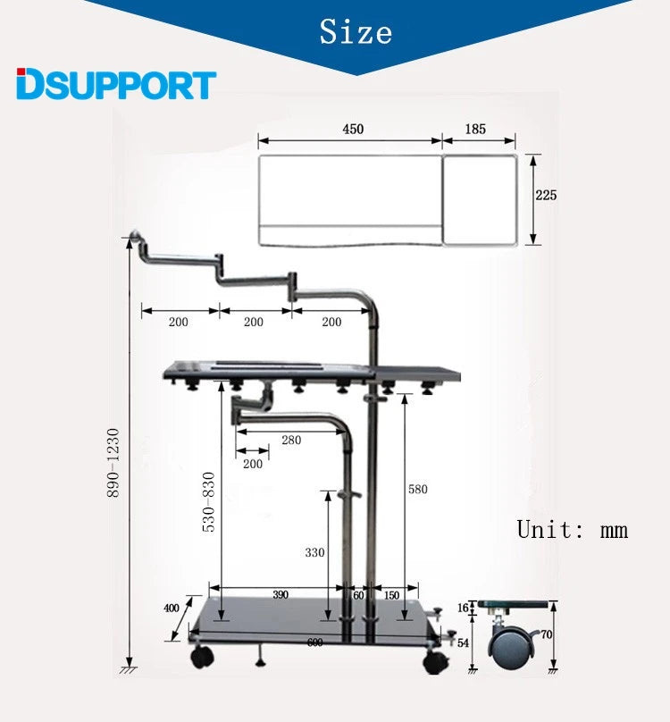 Bedside Moving Laptop Stand Adjustable Sofa Computer Monitor Holder Mount +Keyboard Holder Rotating Laptop Table Lapdesks ok610