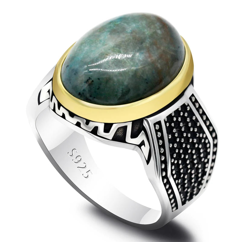 Natural Phoenix Stone Genuine 925 Sterling Silver Men Ring Irregular Zircon Handmade Turkey Ring Wedding Jewelry Gift for Women