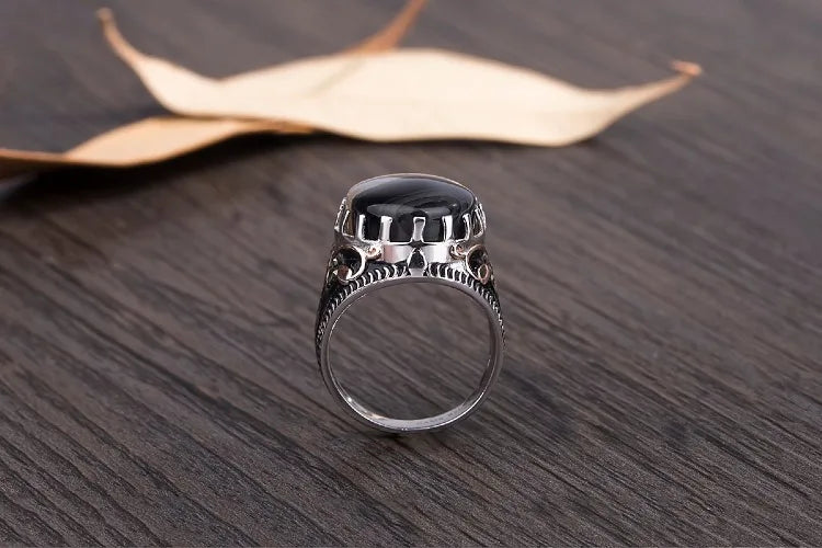 BOCAI New 100% real 925 Silver Ring for Men Natural Stone Flower Agate Ring Middle East Simple Jewelry S925 silver Men's Rings
