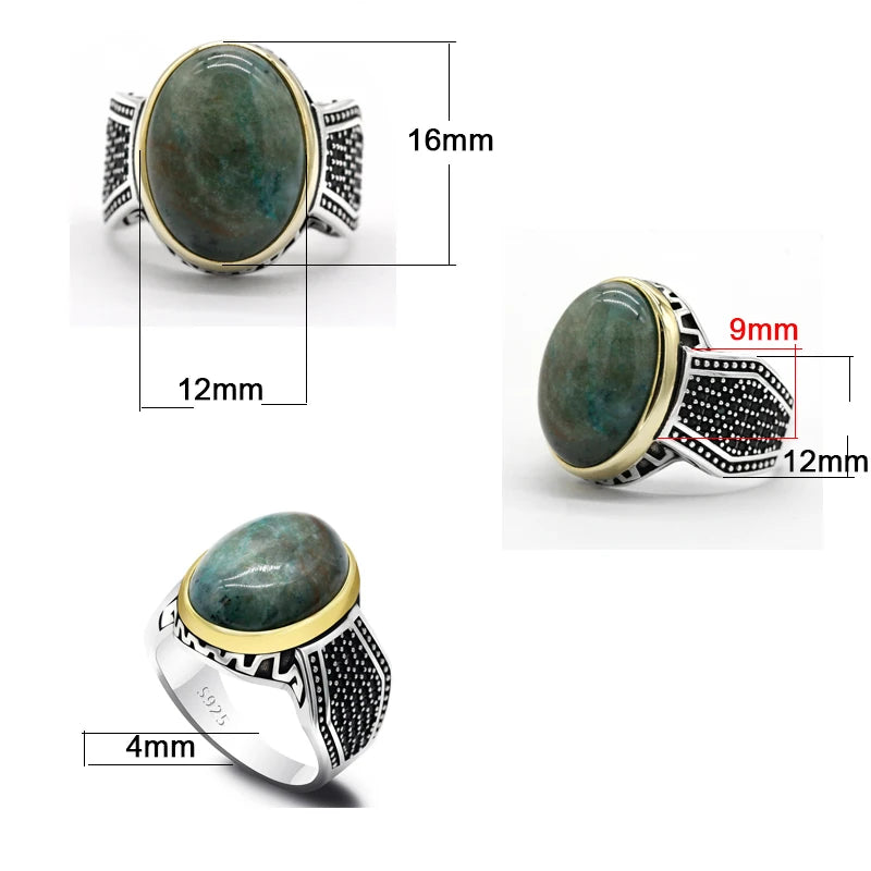 Natural Phoenix Stone Genuine 925 Sterling Silver Men Ring Irregular Zircon Handmade Turkey Ring Wedding Jewelry Gift for Women
