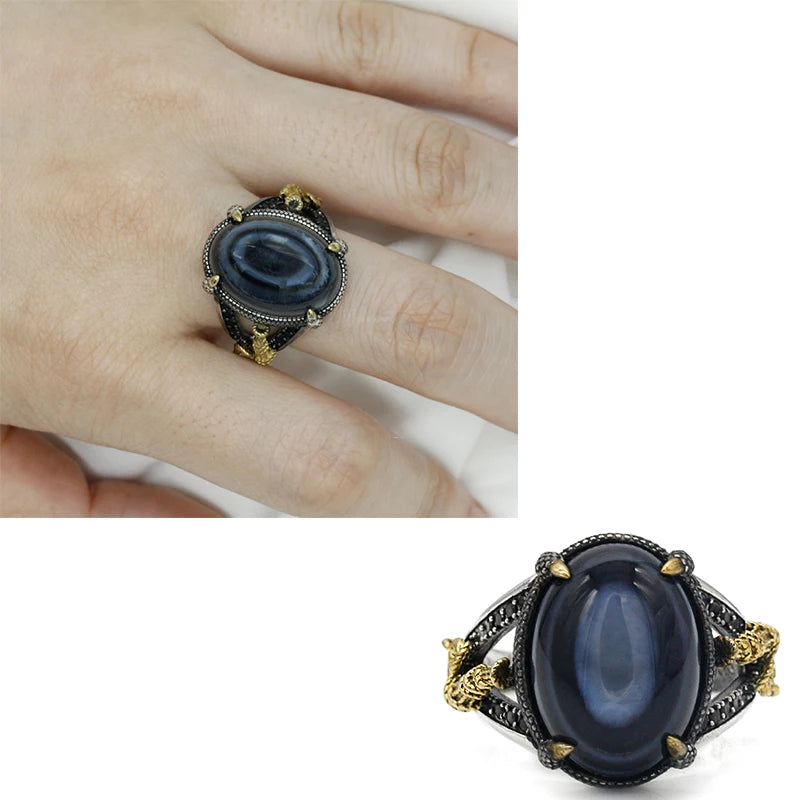 Solid 925 Sterling Silver Men Ring Evil Eyes Natural Agate Stone Parallel Zebra Line Black CZ Punk Style Ring for Men Turkey