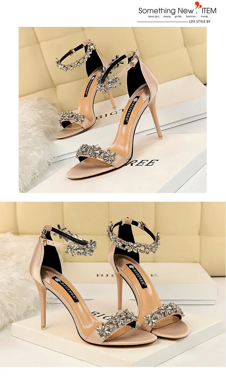 BIGTREE Shoes Open Toe Rhinestones Sandals Women 2023 New Designer Sexy High Heels Sandals Female Shoes Summer Heeled Sandals