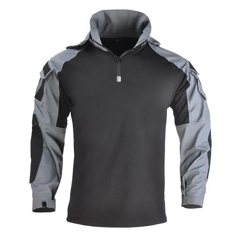 outdoor Shirts Camo Combat T-Shirt Hooded Men Tactical Shirt Airsoft Paintball Cotton Hunting Clothing wear-resisting