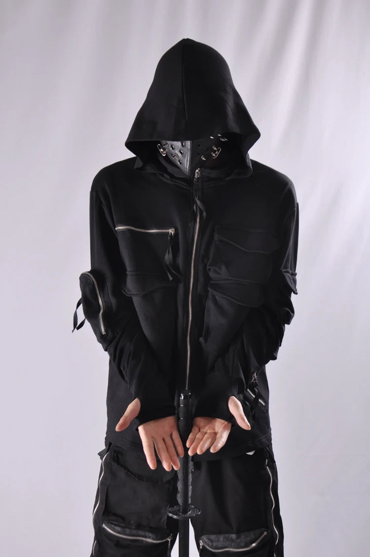 Guochao Dark Ninja clothes multi-pocket functional Hoodie Hoodie men's loose zipper jacket tactical hoodie