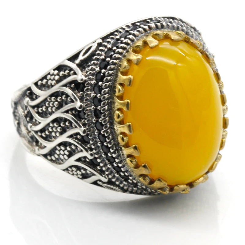 New product hot sale 925 sterling silver ring men's yellow agate ring unisex ring men's high jewelry