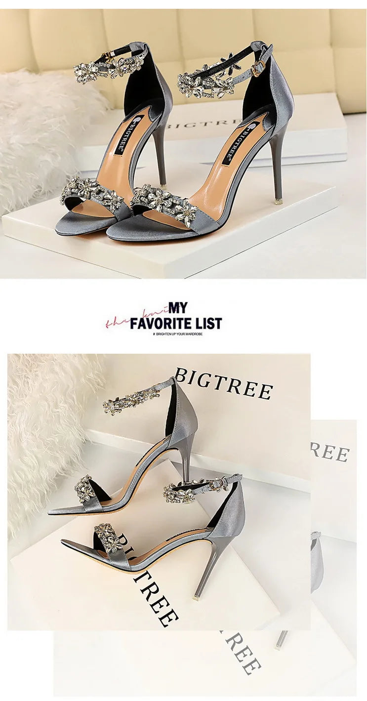 BIGTREE Shoes Open Toe Rhinestones Sandals Women 2023 New Designer Sexy High Heels Sandals Female Shoes Summer Heeled Sandals