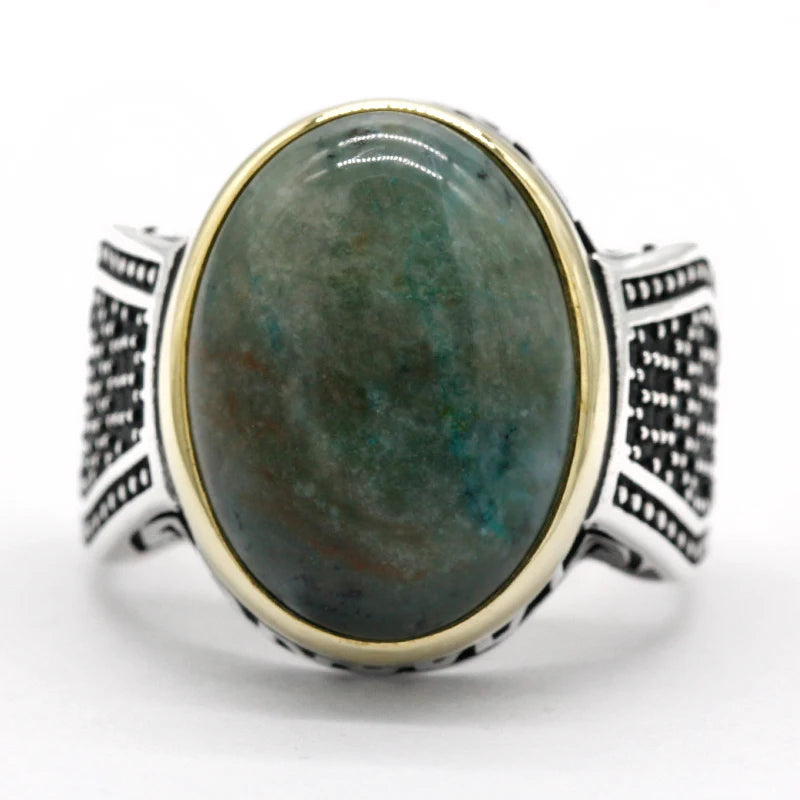 Natural Phoenix Stone Genuine 925 Sterling Silver Men Ring Irregular Zircon Handmade Turkey Ring Wedding Jewelry Gift for Women
