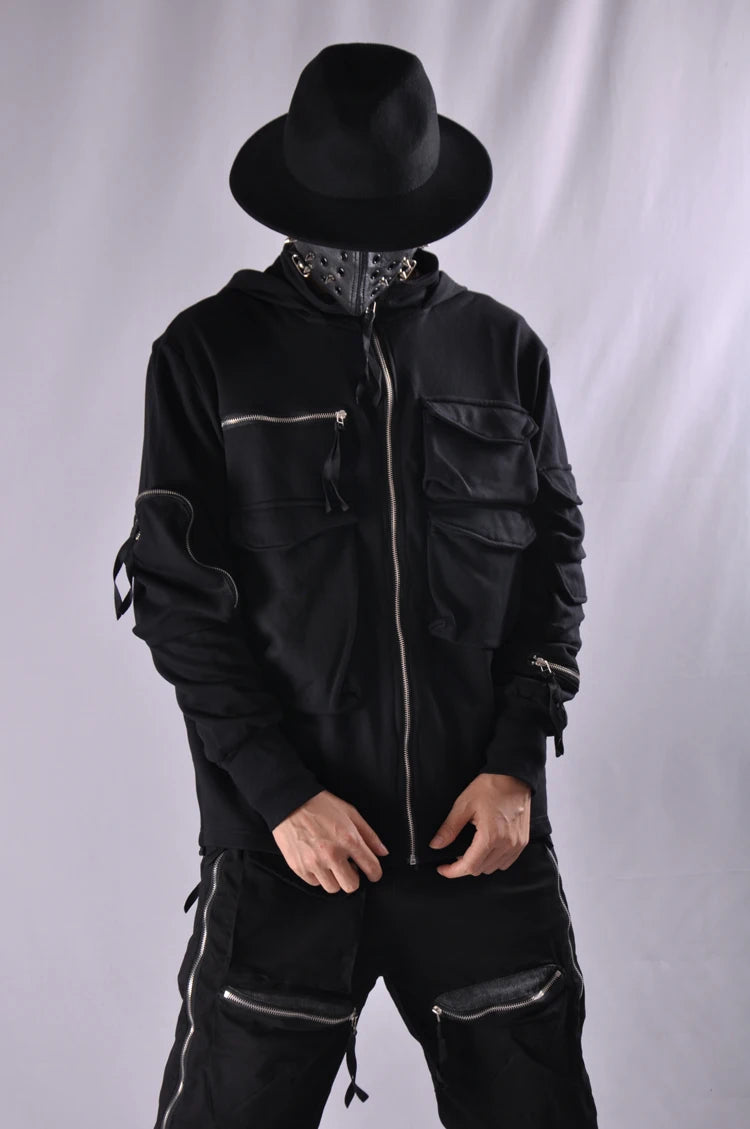 Guochao Dark Ninja clothes multi-pocket functional Hoodie Hoodie men's loose zipper jacket tactical hoodie