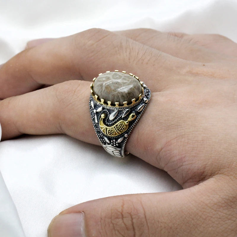 2020 new 925 sterling silver Indian agate ring men and women spinel Turkish handmade jewelry men and women ring
