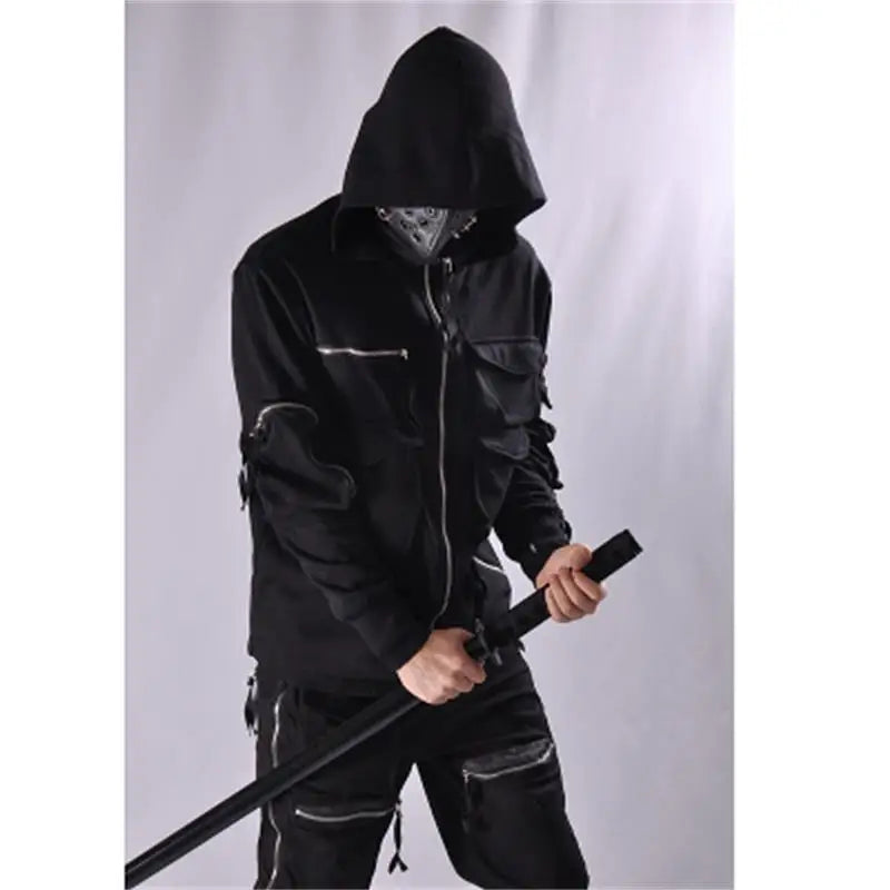 Guochao Dark Ninja clothes multi-pocket functional Hoodie Hoodie men's loose zipper jacket tactical hoodie
