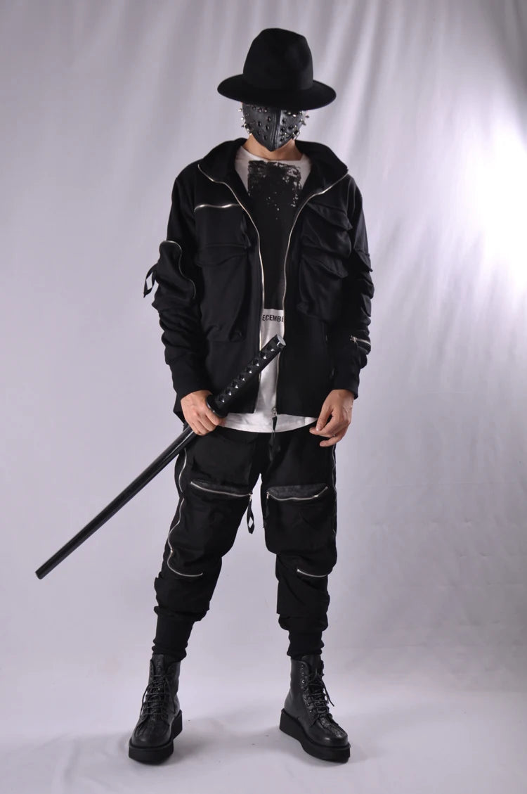 Guochao Dark Ninja clothes multi-pocket functional Hoodie Hoodie men's loose zipper jacket tactical hoodie