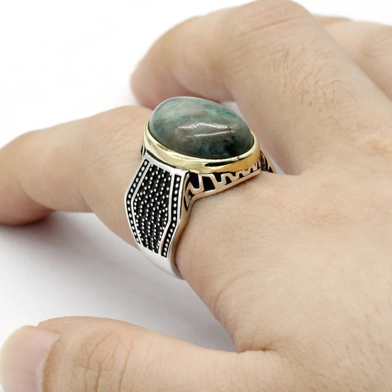 Natural Phoenix Stone Genuine 925 Sterling Silver Men Ring Irregular Zircon Handmade Turkey Ring Wedding Jewelry Gift for Women