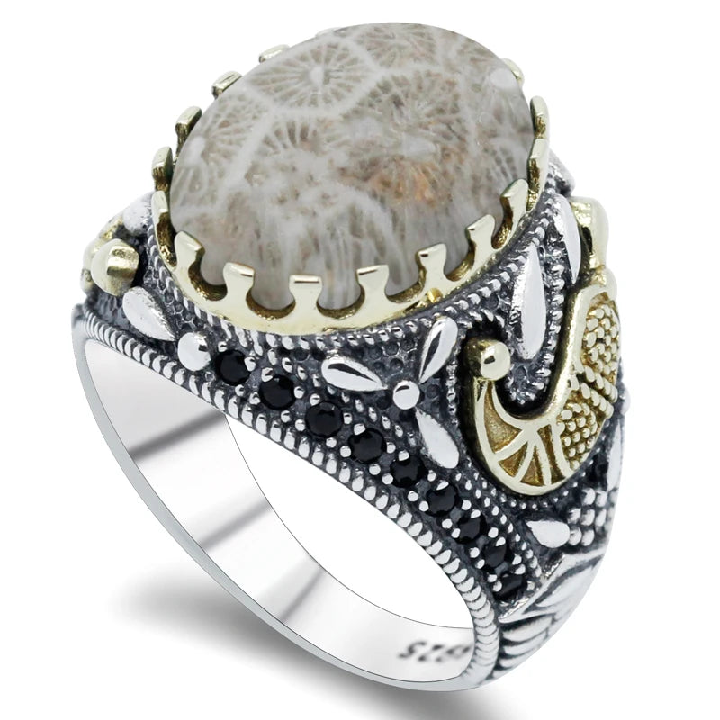 2020 new 925 sterling silver Indian agate ring men and women spinel Turkish handmade jewelry men and women ring