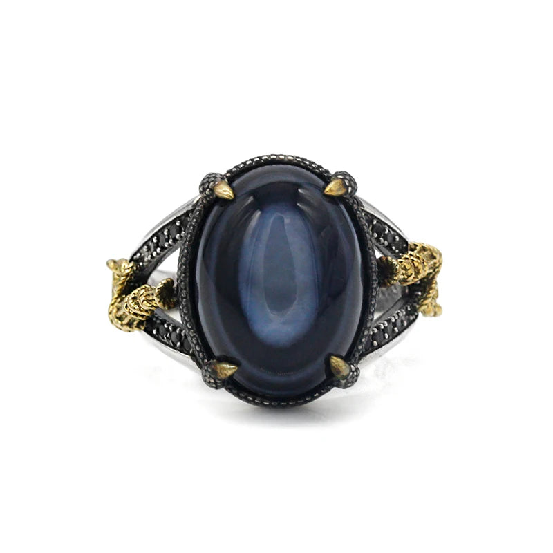 Solid 925 Sterling Silver Men Ring Evil Eyes Natural Agate Stone Parallel Zebra Line Black CZ Punk Style Ring for Men Turkey