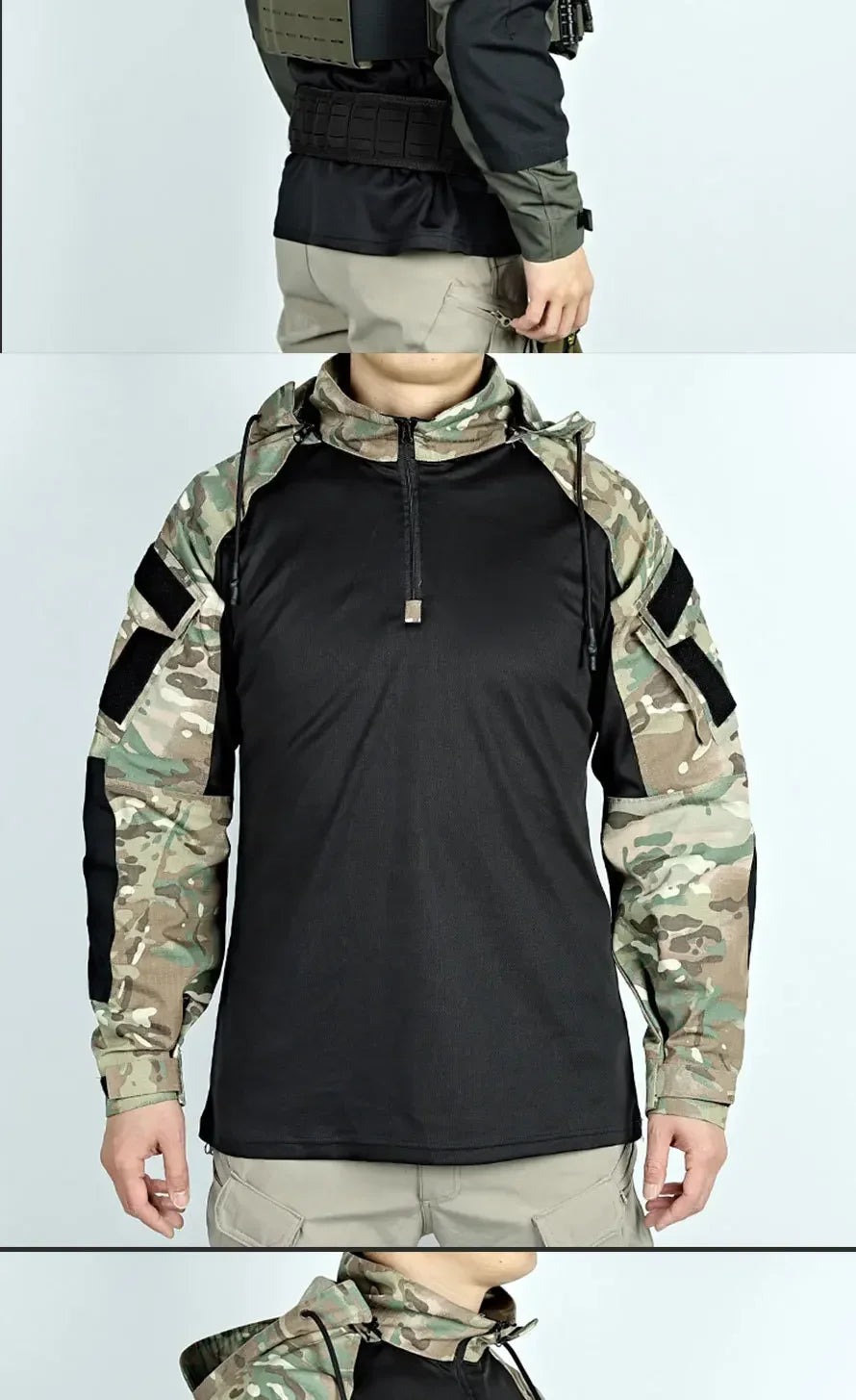 Tactical Shirts Men Long Sleeve Breathable T-shirt Camo Hooded Quick-dry Paintball T-Shirt Tops Wear-resisting