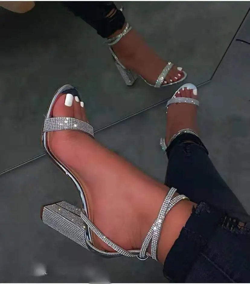 Heel Sandals Women Rhinestone Sexy Transparent High Heels Sandals Female New Summer Party Dress Shoes Ladies Pumps Plus Size 43